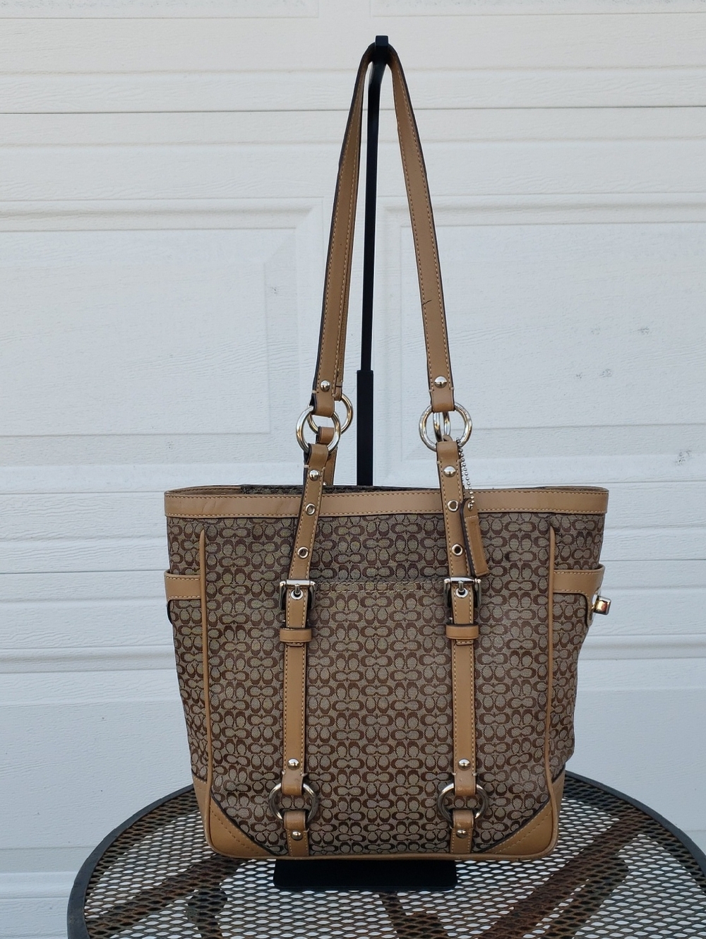 Coach Micro CC Jacquard Canvas Leather Gallery Tote Bag Monogram Y2K Classic - Picture 3 of 17